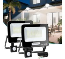 Aigostar - 2 50 W LED prožektors ar kustības sensoru, 4600 LM, 6500 K vēsā baltā krāsā, IP65 ūdensizturīgs prožektors, āra apgaismojums dārzam, pagalmiem, garāžām, viesnīcām