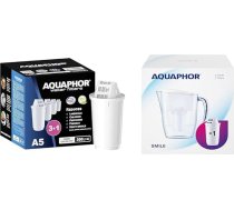AQUAPHOR filtrējošā kasetne A5, 3+1 iepakojums – filtrē kaļķakmeni un hloru, kā arī smagos metālus un citas vielas; ūdens filtrs „Smile White“ ietver 1 A5 filtru