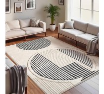 Calore mazgājams paklājs viesistabai 200 x 300 cm, guļamistabas paklājs, smilškrāsas, ar īsu plūksnu, mīksts, neslīdošs, ģeometrisks, vintage stila, liela izmēra