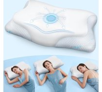 Atmiņas putu spilvens, 2-in-1 kakla spilvens, atmiņas putas, spilvens gulēšanai uz sāniem, ērts spilvens, atmiņas putas piemērots gulēšanai uz sāniem, muguras vai vēdera, balts, 65 x 40 x 12 cm