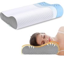 Memory Foam spilvens – ergonomisks kakla spilvens cilvēkiem, kas guļ uz sāniem vai uz muguras – augstas blīvuma kakla skriemeļu atbalsta spilvens, kas novērš muskuļu sasprindzinājumu – mazgājams bambusa pārvalks (balts)