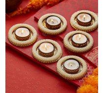 ZIG ZAG roku darbs tējas svecīšu turētāji mājas interjeram, Diwali svētkiem, Pooja rituāliem, baznīcai, Ziemassvētkiem un svētku dekorēšanai, krēmkrāsā, 6 gab. iepakojumā (8x2 cm)