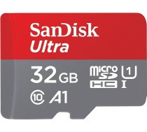 SanDisk Ultra microSDHC UHS-I atmiņas karte, 32 GB, ar adapteri, Android viedtālruņiem un planšetdatoriem, A1, 10. klase, U1, Full HD video, līdz 120 MB/s lasīšanas ātrums.