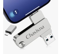 256 GB USB zibatmiņas karte iPhone/iPad/PC/Android, 3-in-1 USB zibatmiņas karte iPhone ar 1OS, C tipa un USB pieslēgvietu, ārējā krātuve fotoattēliem un video (nav nepieciešama lietotne)