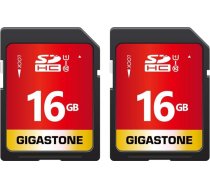 Gigastone 16GB SDHC atmiņas karte 2 Pack Prime Series Pārsūtīšanas ātrums līdz 80MB/s fotogrāfijām, video, mūzikai, failiem, videokamerai, fotoaparātam, datoram, 10. klase U1 UHS-I