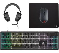 Corsair K55 Core RGB membrāniskā vadu spēļu tastatūra - klusa, atsaucīga slēdzis - hermētiski droša - 10 zonas RGB - multivides taustiņi - iCUE saderīga - QWERTY UK - PC, Mac - melna