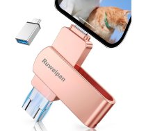 USB zibatmiņas karte iPhone 256 GB [bez lietotnes] 4 in 1 atmiņas karte USB 3.0 Photo Stick Mobilā tālruņa foto zibatmiņas karte ar plug and play dublējumkopiju fotogrāfijām un video, zibatmiņas disks iPhone/iPad/Android/PC, rozā krāsā