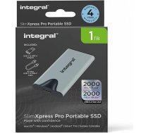 Integral SlimXpress Pro 1TB ārējais portatīvais SSD cietais disks: USB-C, 2000MB/s lasīšana/rakstīšana, USB 3.2 Gen 2x2, kompakts, Plug & Play, saderīgs ar Mac, Windows PC, Android, Xbox, PlayStation