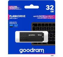goodram USB atmiņas karte ar 32 GB UME3 - USB 3.0 datu glabāšanas pildspalva - nolasīšanas ātrums līdz 60 MBs - ar neslīdošo atmiņas karti - USB zibatmiņas karte melna 10,3 x 12,3 x 1,2 cm