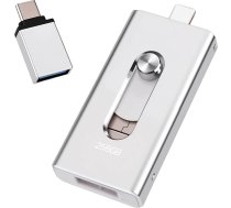 USB zibatmiņas karte iPhone 256 GB, [MFi sertificēta] 4-in-1 zibatmiņas karte iPhone fotoattēliem, video, pārsūtīšanai un dublēšanai, bez lietotnes, saderīga ar iOS/Android/PC/Mac, sudraba krāsā