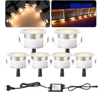 6 gab. 12 V LED iebūvējamu grīdas prožektoru komplekts, āra lietošanai, diametrs 31 mm, siltā balta krāsā, mini prožektori, kāpņu apgaismojums, IP67 ūdensizturīgs kāpņu apgaismojums, terases apgaismojums virtuvei, dārzam, gājēju celiņa