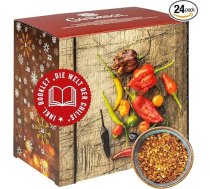 Corasol Premium Chili Adventes kalendārs 2025 ar 24 dažādiem sasmalcinātiem čili veidiem, kuru asums sasniedz līdz pat 1,5 miljoniem Skovila vienību, dāvana vīriešiem, kas novērtē asu garšu (128 g)