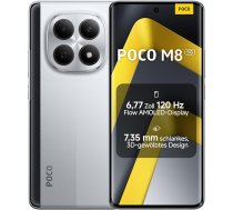 XIAOMI Poco M8 5G viedtālrunis, 8 GB RAM + 512 GB atmiņa, 6,77 collu 120 Hz Flow AMOLED, Snapdragon 6 Gen 3, 50 MP AI duālā kamera, 7,35 mm 3D izliekts dizains, sudrabots
