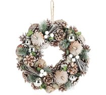com-four® Ziemassvētku vainags - Adventes vainags ar priežu čiekuriem un Ziemassvētku rotājumiem - Dekoratīvs vainags - Ziemassvētku rotājums - galda vainags - Ziemassvētku vainags