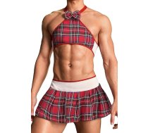 SEAUR Vīriešu Ziemassvētku apakšveļas komplekts Pled Santa Lingerie apģērbs cepure Crop Top svārki komplekts