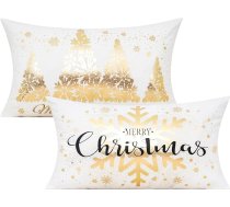 Visi smaidi Ziemassvētku spilvenu pārvalki 12x20 collu 2 Pack White Gold Christmas Decor Ziema Ziemassvētku Navidad iekštelpu mājas svētku apdare Ornamenti Samta spilvens dīvānam