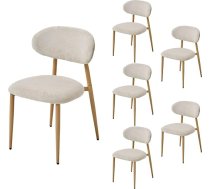 Modern Dining Chairs Set of 6 Ergonomic Upholstered Chenille Armrest and Curved Back Metal Legs with Wood Grain Living Room Chair Beige