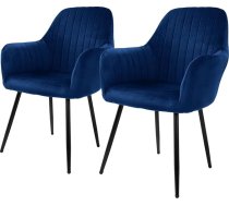 ML-Design Set of 2 Dining Room Chairs with Back and Armrests, Blue, Kitchen Chairs with Velvet Cover, Upholstered Chairs with Metal Legs, Ergonomic Chairs for Dining Table, Living Room Chairs, Dining