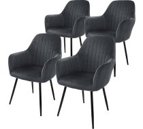 ML-Design Set of 4 Dining Room Chairs with Back and Armrests, Grey, Kitchen Chairs with Velvet Cover, Upholstered Chairs with Metal Legs, Ergonomic Chairs for Dining Table, Living Room Chairs, Dining