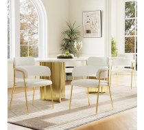 Dining Room Chairs (4 Pieces), Modern Dining Room Chairs with Golden Legs, Chairs for Living Room, Dining Room, Bedroom, Ergonomic Chair, Luxury Chair, Beige