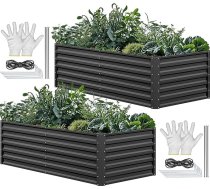 YITAHOME 2 paaugstinātu metāla dobju komplekts 180 x 90 x 60 cm, paaugstinātu dobju komplekts, kas izgatavots no bieza cinka, alumīnija, magnija un nerūsējošā tērauda metāla paaugstinātām dobēm dārzam ar atbalsta stieni un cimdiem dārzeņie