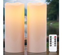 Eldnacele Ūdensizturīgas LED āra sveces ar tālvadības pulti, darbināmas ar akumulatoru, mirgojošas, baltas, plastmasas, nedegošas āra sveces dārza laternām, mājas dekorēšanai (4 x 10 collas, 2 iepakojumi)