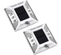Aolyty Solar Driveway Dock Lights, IP68 ūdensizturīgs klāja apgaismojums ārā, brīdinājuma soli Atstarojošais ceļa marķieris (2, balts)