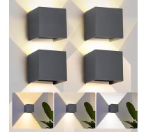 12 W LED sienas gaisma iekštelpās/āra telpās 3000 K āra gaisma iekštelpās IP65 āra gaisma Sienas gaisma uz augšu uz leju āra sienas gaisma Sienas gaisma iekštelpās ar regulējamu gaismas leņķi Silti balta, antracīta krāsā, 4 gab. iepakoju
