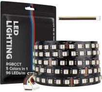 SEZO 5050 RGBCCT LED lentes apgaismojums 5 in 1 RGB + silti balta 3000K-6000K 24V 5M 96LEDs/M 12 mm IP30 nav ūdensnecaurlaidīgs RGBW RGBWW Super spilgtas LED lentes mājas un guļamistabas apgaismojumam