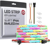 BTF-LIGHTING FCOB COB RGB WS2811 IC adresējama LED sloksne DC24V 5M 864LEDs/M 12mm balta PCB Chasing krāsa elastīga augsta blīvuma LED IP66 ūdensizturīga interjera dekorēšanai (tikai sloksne)