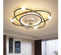 Mūsdienīgi klusi griestu ventilatori ar apgaismojumu, regulējams vēja ātrums, 42 W dimmējams taimera lampas ventilators ar lietotni/ tālvadības pulti, melns