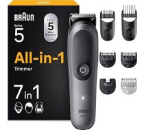 Braun All-in-One Series 5 trimeris, 7-in-1 Multigroom, bārdas trimmeris, matu trimmeris bārdai, matiem un ķermenim, 120 minūšu akumulators, SensitiveTrimmer tehnoloģija, AquaGrip, ūdensizturīgs, AIO5520, pelēks