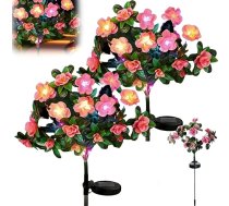 Gedenkblumen-Lichter, wetterfest, solarbetrieben, LED, mit realistischen künstlichen Blütenblättern, für Garten, Terrasse, Hof, Pink, 2 Stück
