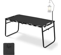 Saliekamais kempinga galds ar noņemamu lampas turētāju, 84 x 42 cm, oglekļa tērauda kempinga galds 4 personām, saliekamais galds ar somu un gāzes atsperi, 30 kg kravnesība, melns