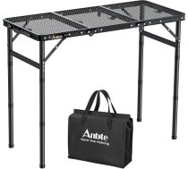 Anbte Kempinga galds Grila galds 88 x 40 cm Metāla režģa galda virsma ar 3 regulējamiem augstumiem 26/48/70 cm Alumīnija rāmja saliekamais galds 3-virzienu pārnēsājamais piknika galds grilēšanai dārza ballītei Balkons (melns)