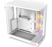 NZXT H6 Flow RGB, CC-H61FW-R1, kompakts vidējais, torņa korpuss ar divām kamerām, ietver 3 x 120 mm, RGB ventilatoru, stikla paneļi ar panorāmas skatu, augsta veiktspēja, gaisa plūsmas paneļi, balts