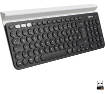 Logitech K780 bezvadu tastatūra, Bluetooth un 2,4 GHz savienojums, vairāku ierīču un Easy-Switch funkcija, integrēts turētājs, PC / Mac / planšetdators / viedtālrunis, vācu QWERTZ izkārtojums - tumši pelēka / balta