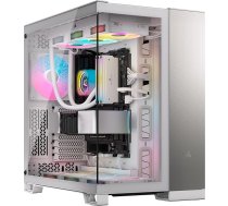 CORSAIR 6500X Mid-Tower ATX divu kameru datorkorpuss - rūdīts panorāmas stikls - saderīgs ar reversā savienojuma pamatplatēm - bez ventilatoriem - balts/sātanpelēks alumīnijs