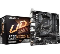 GIGABYTE A520M DS3H AC pamatplate - AMD Ryzen 5000 sērijas procesori, 5+3 fāžu VRM, līdz 4733 MHz DDR5 (OC), 1xPCIe 3.0 M.2, GbE LAN, WiFi 5, USB 3.2 Gen 1