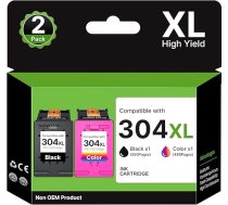 304 XL 304XL multipakete 304XL, kas ir saderīga ar HP 304 printeru kasetnēm 304XL, kas paredzētas HP Envy 5030 printeru kasetnēm 5010 5032 5020 DeskJet 3750 2630 3760 3762 3720 2620 (304 XL melna krāsa, 2 gab.)