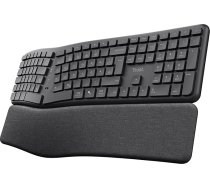Trust Arvia klusā ergonomiskā bezvadu tastatūra ar QWERTZ izkārtojumu Bluetooth + 2,4 GHz USB uztvērējs, vairāku ierīču bezvadu tastatūra ar plaukstas balstu, dalīta tastatūra PC, klēpjdatoram, Mac, melna