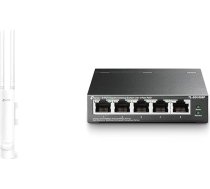 TP-Link EAP225 āra AC1200 gigabitu WLAN piekļuves punkts dārzam ar TL-SG1005P 5 portu gigabitu PoE komutatoru