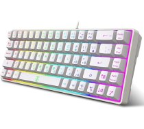 Snpurdiri 60 % spēļu tastatūra, ergonomiska, maza, mini spēļu tastatūra, klusa, kompakta, RGB aizmugurgaismota tastatūra Windows, datoram, klēpjdatoram, spēlēm (68 taustiņi, balta)