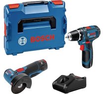 Bosch profesionālais kombinētais komplekts GSR 12V-15 + GWS 12V-76 (ieskaitot 2x 2,0-Ah-Akku, Ladegerät GAL 12V-40, in L-BOXX)