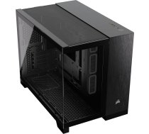 CORSAIR 2500X Small-Tower mATX divu kameru PC korpuss - rūdīts panorāmas stikls - saderīgs ar reversā savienojuma pamatplatēm - bez ventilatoriem - melns/absidianas krāsas alumīnijs