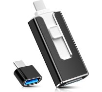 4-in-1 USB atmiņas karte 128 GB ar USB-C, Lightning, Micro USB un USB 3.0, MFi sertificēts zibatmiņas disks, saderīgs ar iPhone, iPad, Android un datoru, ārējā atmiņas krātuve fotogrāfijām, video un mūzikai