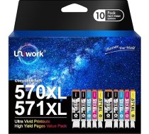 Uniwork 10 printeru kasetņu komplekts, Canon PGI-570 XL un CLI-571 XL, piemērots Canon Pixma TS5050 / MG5750 / TS5055 / MG6850 / MG5753 / MG6852 / TS5051 / TS6051 / MG5751 / MG6853 / TS6050 / MG5752 / MG6851 / TS5053 / TS6052
