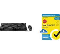 Logitech MK270 bezvadu tastatūras un peles komplekts - melns + Norton 360 Deluxe 2026, pretvīrusu programmatūra 3 ierīcēm