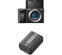Sony Alpha 6400 APS-C bezspoguļa kamera, ātra 0,02 sekundes automātiskā fokusēšana ar acu noteikšanu cilvēkiem un dzīvniekiem, 4K filmu ierakstīšana un noliekts displejs videoreportāžu uzņemšanai + Sony NP-FW50