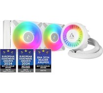 ARCTIC Liquid Freezer III 240 A-RGB ūdens dzesēšana datoram, AIO CPU ūdens dzesētājs, Intel & AMD, efektīvs PWM kontrolēts sūknis, ventilators: 200-2000 apgr./min, LGA1851 un LGA1700 kontakta rāmis - balts